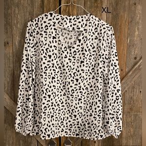 White Black Cheetah Print Blouse Top